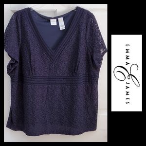 EMMA JAMES | 3X Navy Blue Lace Vneck Short Sleeve